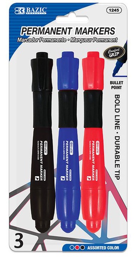 [339018] 1245-BAZIC Asst. Color Bullet Tip Jumbo Permanent Marker w/Grip 24/cs