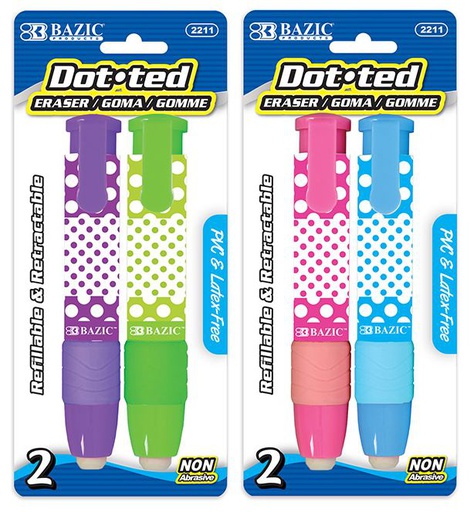 [339028] 2211-BAZIC Dot.ted Retractable Stick Erasers (2/Pack) 24/IC 144/C *