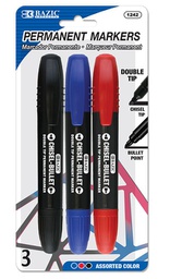 [348606] 1242-BAZIC Asst. Color Double-Tip Permanent Marker (3/Pack) 24/cs