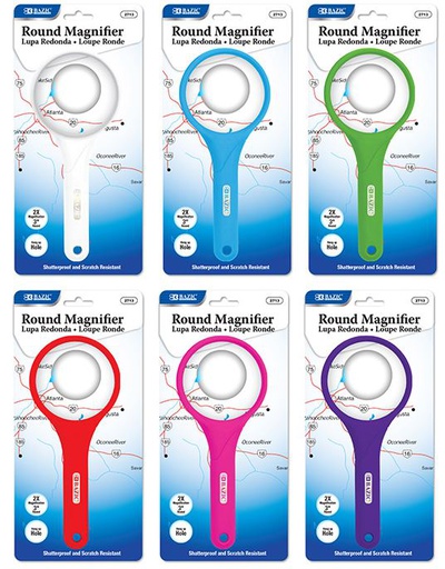 [348604] 2713-BAZIC Asstd Color 3 Round 2X Handheld Magnifier