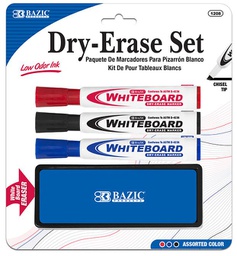 [348608] 1208-BAZIC 3 Asst. Color Chisel Tip Dry Erase Marker w/ Erase 24/IC 72/C *