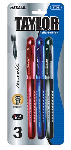 [348627] 1703-BAZIC Taylor Assorted Color Rollerball Pen (3/Pack) 24/IC 144/C *