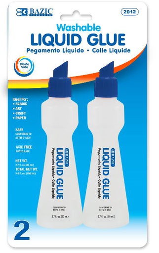 [348599] 2012- BAZIC 3.38 Oz. (100 mL) Stationery Clear Glue (2/Pack) 24/cs