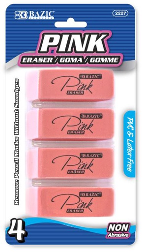 [353004] 2227-BAZIC PINK BEVEL ERASER (4/pk) 24/IC 72/C