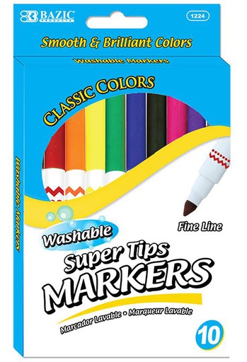 [373143] 1224-BAZIC 10 Color Super Tip Washable Markers 24/cs
