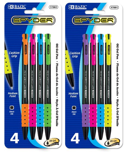 [373153] 17061-BAZIC Spyder Oil-Gel Ink Retractable Pen 4/PK 24/IC 144/C *