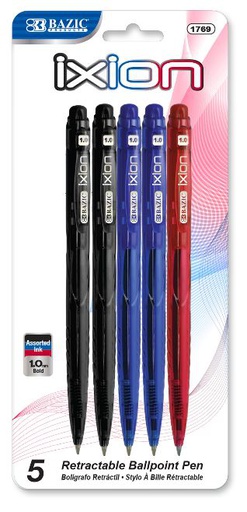 [373155] 1769-BAZIC B-330 Assorted Color Retractable Pen (5/Pack) 24/cs