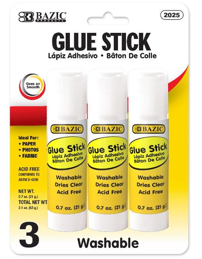 [373164] 2025-BAZIC 21g / 0.7 Oz Large Glue Stick (3/Pack)