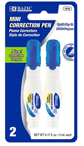 [379407] 1616-BAZIC 5 mL Metal Tip Mini Correction Pen (2/Pack) 24/cs
