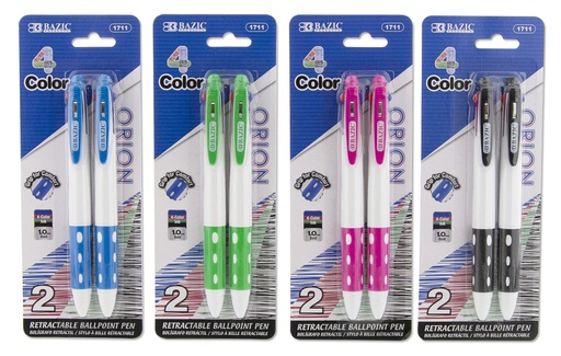 [379409] 1711-BAZIC Orion White Top 4-Color Pen w/ Cushion Grip (2/Pack) 24/cs
