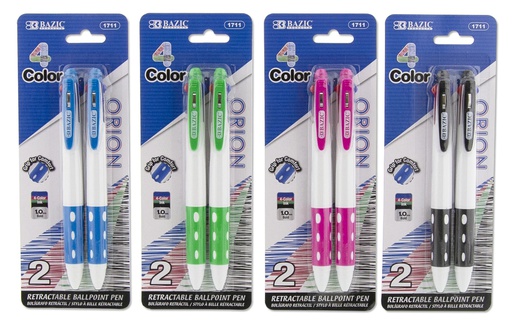 [379409] DV-1711-BAZIC Orion White Top 4-Color Pen w/ Cushion Grip (2/Pack) 24/cs