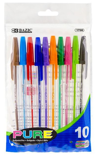 [401410] 1706-BAZIC 10 PURE NEON COLOR STICK PEN 24/cs