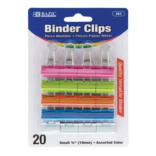 [416287] 263-Bazic Small 3/4''(19mm) Assorted Color Binder Clip (20/pk)