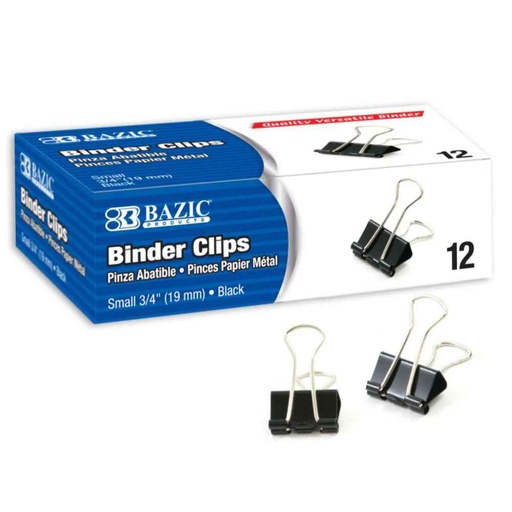 [422178] 265-BAZIC Small 3/4" (19mm) Black Binder Clip (12/Box)