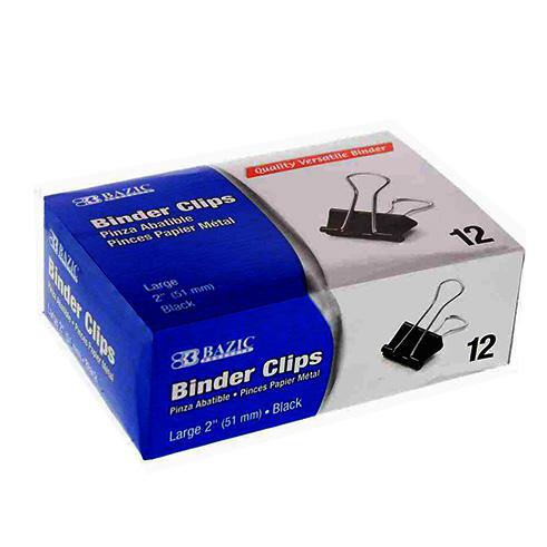 [422180] 267-BAZIC Large 2" (51mm) Black Binder Clip (12/Box)