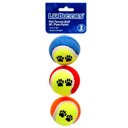 [494416] 78758-LIL' BUDDIES PET TOY TENNIS BALL 3PC W/PAW PAINT                                                     