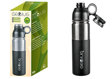 [492325] G-1018BK GEOJUG 18OZ STAINLESS STEEL VACUUM INSULATED WATER BOTTLE BLK 12/C