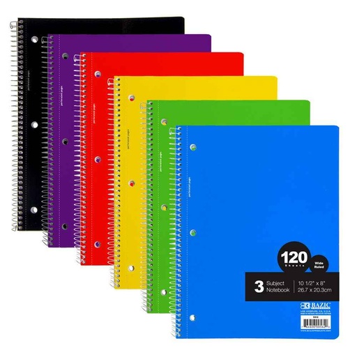 [505656] 562-BAZIC W/R 120ct 3 Subject Spiral Notebook 24/bx
