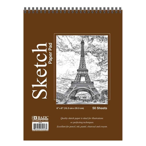 [505666] 5043-BAZIC 50ct. 6x8 Top Bound Spiral Sketch Pad 48/pk