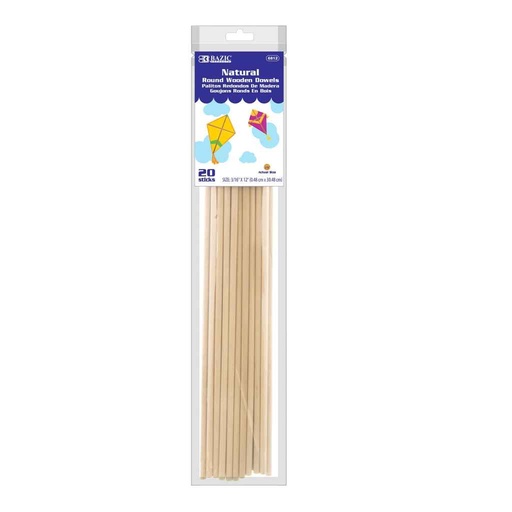 [505674] 6812-BAZIC 3/16 x 12 Round Natural Wooden Dowel (20/bag)