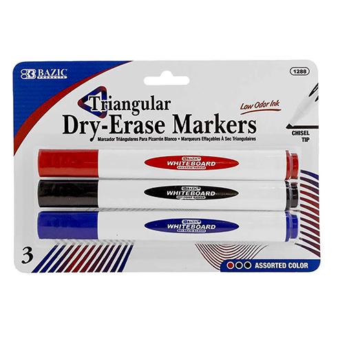 [540470] 1288-BAZIC Assorted Colors Chisel Tip Triangle Dry-Erase Markers (3pk) 24bx/144c