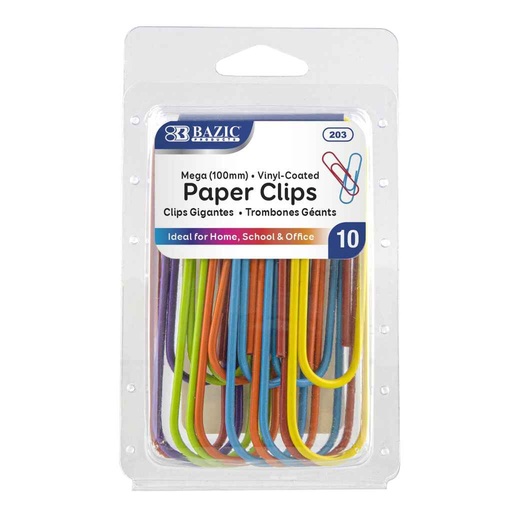 [540471] 203-BAZIC Mega 100mm Color Paper Clips (10pk) 24bx/144c