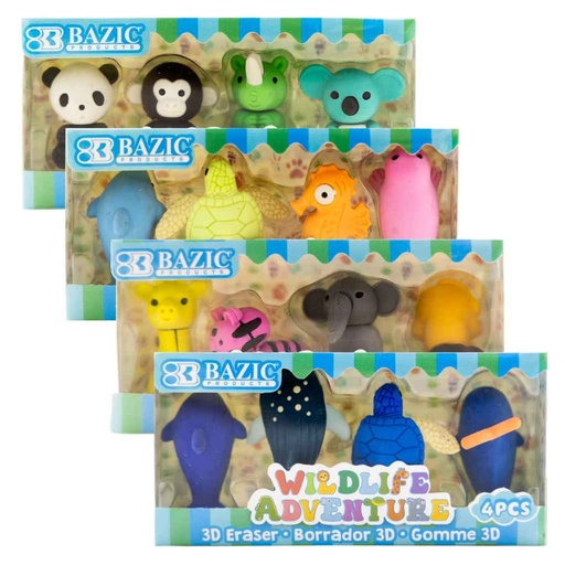 [607549] 2252-BAZIC Wildlife Adventures 3D Eraser Set 24IC/144C