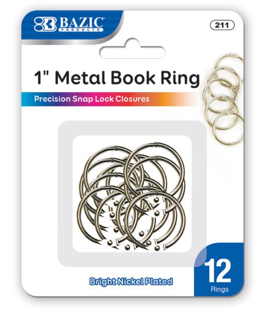 D 21124 BAZIC 1 Metal Book Rings (12/Pack) *