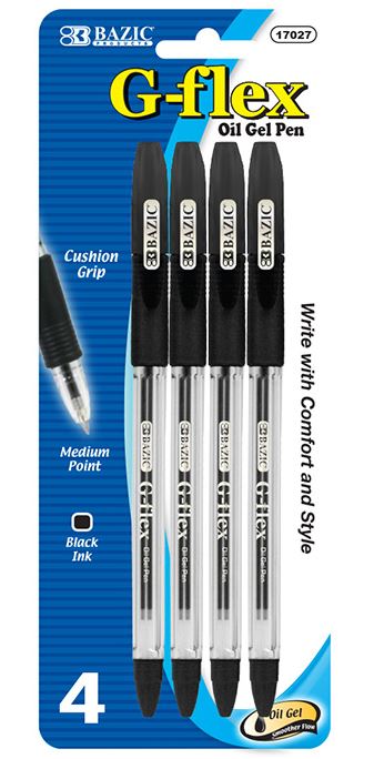 D-1702724-BAZIC G-Flex Black Oil-Gel Ink Pen w/ Cushion Grip (4 pack)