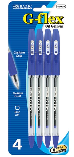 17028-BAZIC G-Flex Blue Oil-Gel Ink Pen w/ Cushion Grip (4PK 24/cs