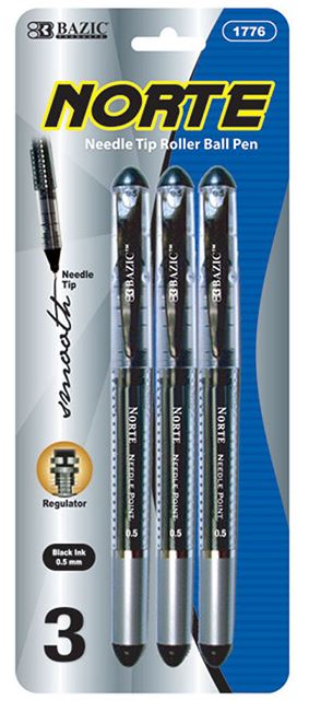 1776-BAZIC Norte Black Needle-Tip Rollerball Pen (3/Pack) 24/IC 144/C *