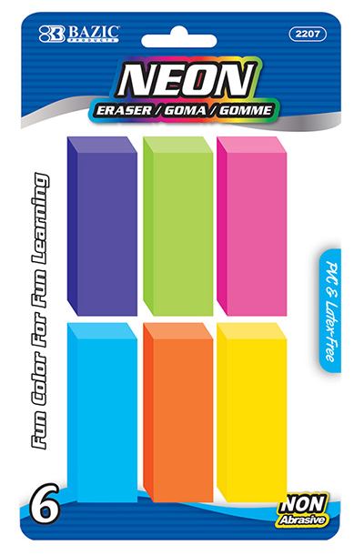 2207-BAZIC Neon Bevel Eraser (6/Pack) 24/IC 72/C