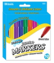 1223-BAZIC 10 Classic Colors Broad Washable Jumbo Markers