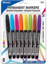 1290-BAZIC Bright Colors Fine Tip Permanent Markers w/ Pocket Clip (8/pack) 24/IC 144/C *