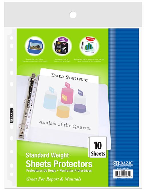 2130-BAZIC Sheet Protectors Standard Weight Top Loading 10/pk 24/IC 144/C *
