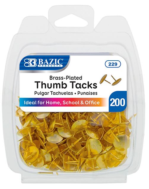 229-BAZIC BRASS (GOLD) THUMB TACK (200/PK) 24/IC 144/C *