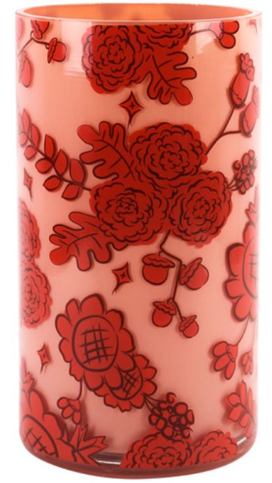 110038 -GLASS VASE FLORAL CORAL PINK 8X4.5 IN                                                                